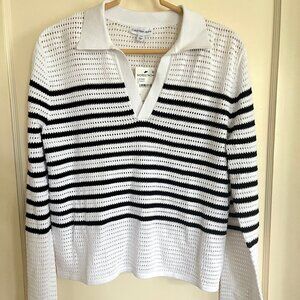 Calvin Klein Women's Black & White Striped Long Sleeve Top Shirt_S_NWT